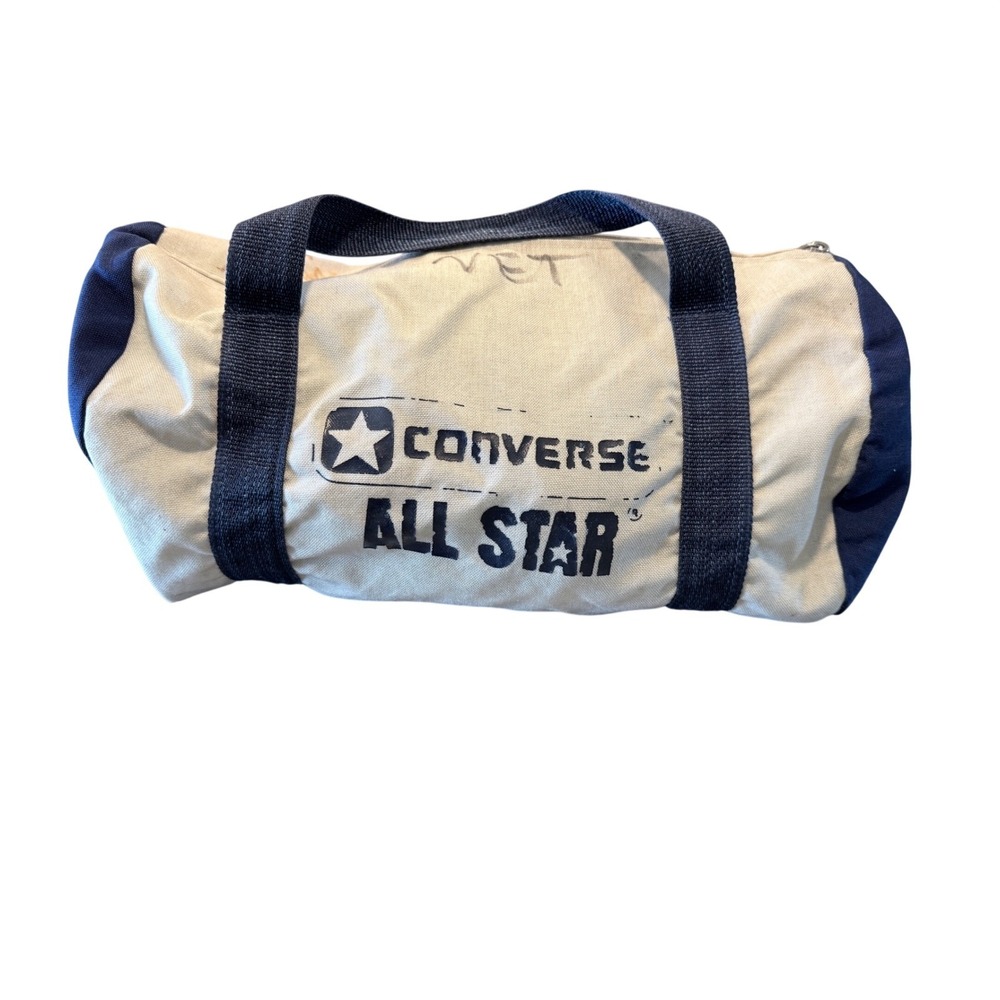 Vintage Converse All Star Canvas Duffle Bag Navy Blue Cream Barrel Gym Bag